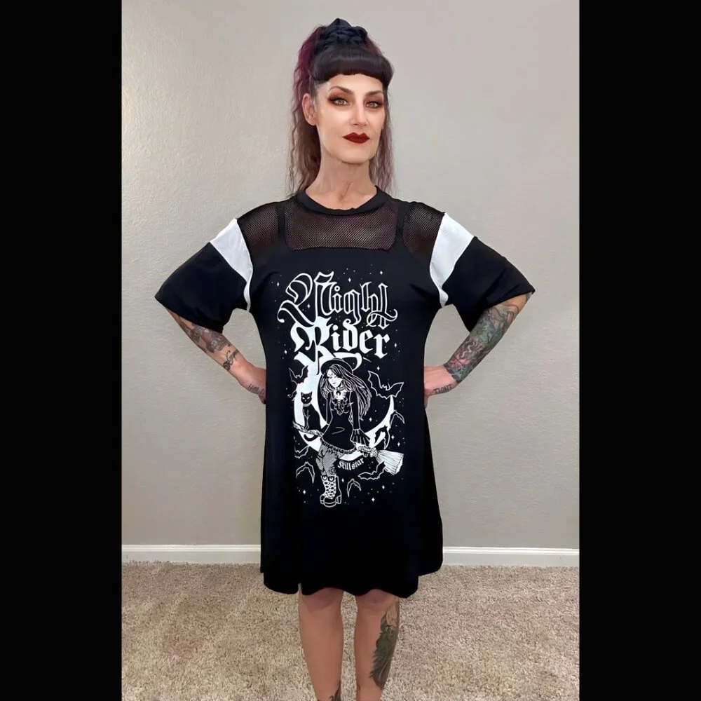 NWOT Killstar Nightrider Dress Witch Tunic Goth Punk Whimsgoth Black & White L - Picture 7 of 14